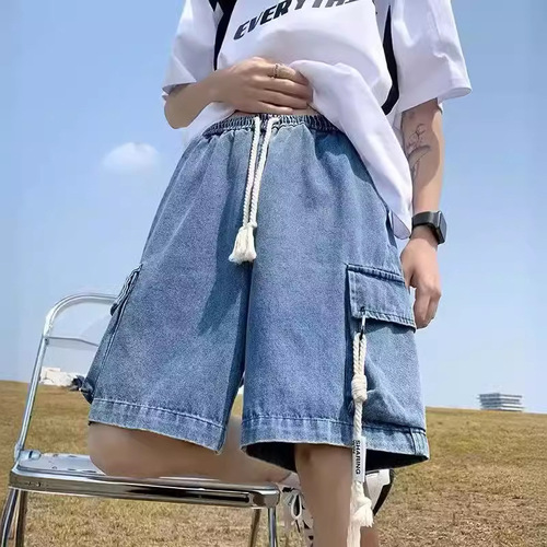 American Retro Workwear Denim Shorts for Men - Summer Loose Fit Multi-Pocket Five-Finger Pants - Trendy Brand Casual Thin Pants