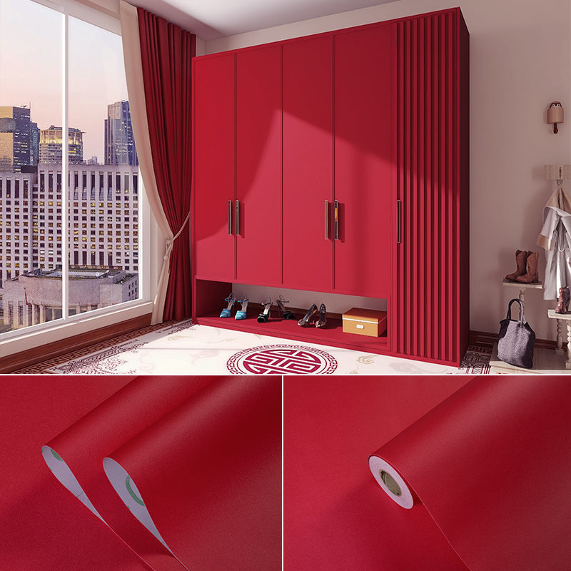 Gabinete de papel autoadhesivo rojo, renovación, muebles viejos, mesa, puerta de gabinete, papel tapiz festivo rojo chino, papel tapiz de boda