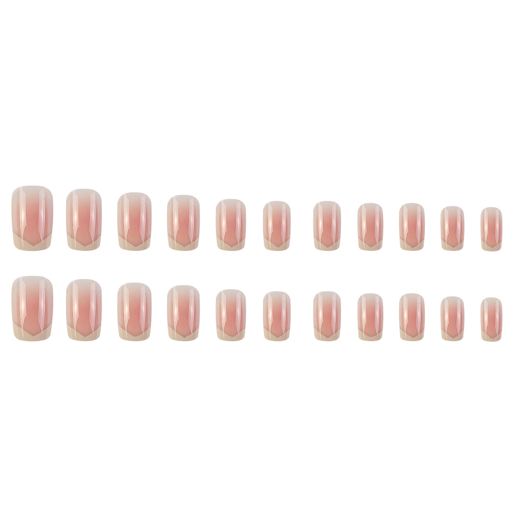 Discutir puro polvo desnudo gradiente manicura francesa cuadrada uña corta suave viento usar 24 piezas de uñas falsas lote mixto image 6
