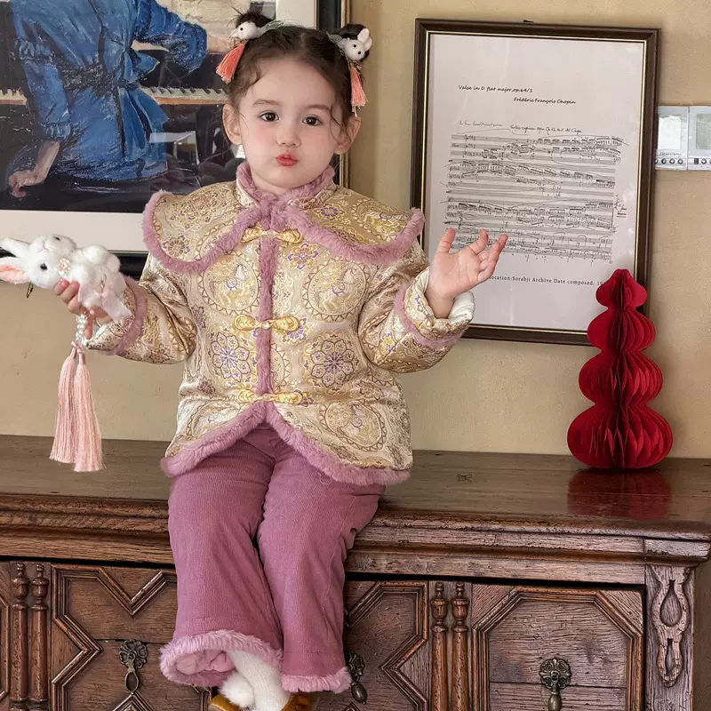 女童汉服过年拜年服套装冬季儿童国风新中式唐装宝宝周岁礼服冬装