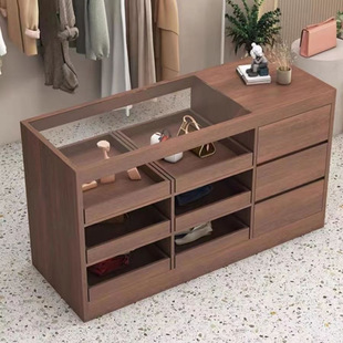 Painted Clothing Store Decoration Cabinet Island Display Table Display Storage Black Multi-Functional Tempered Glass Simple