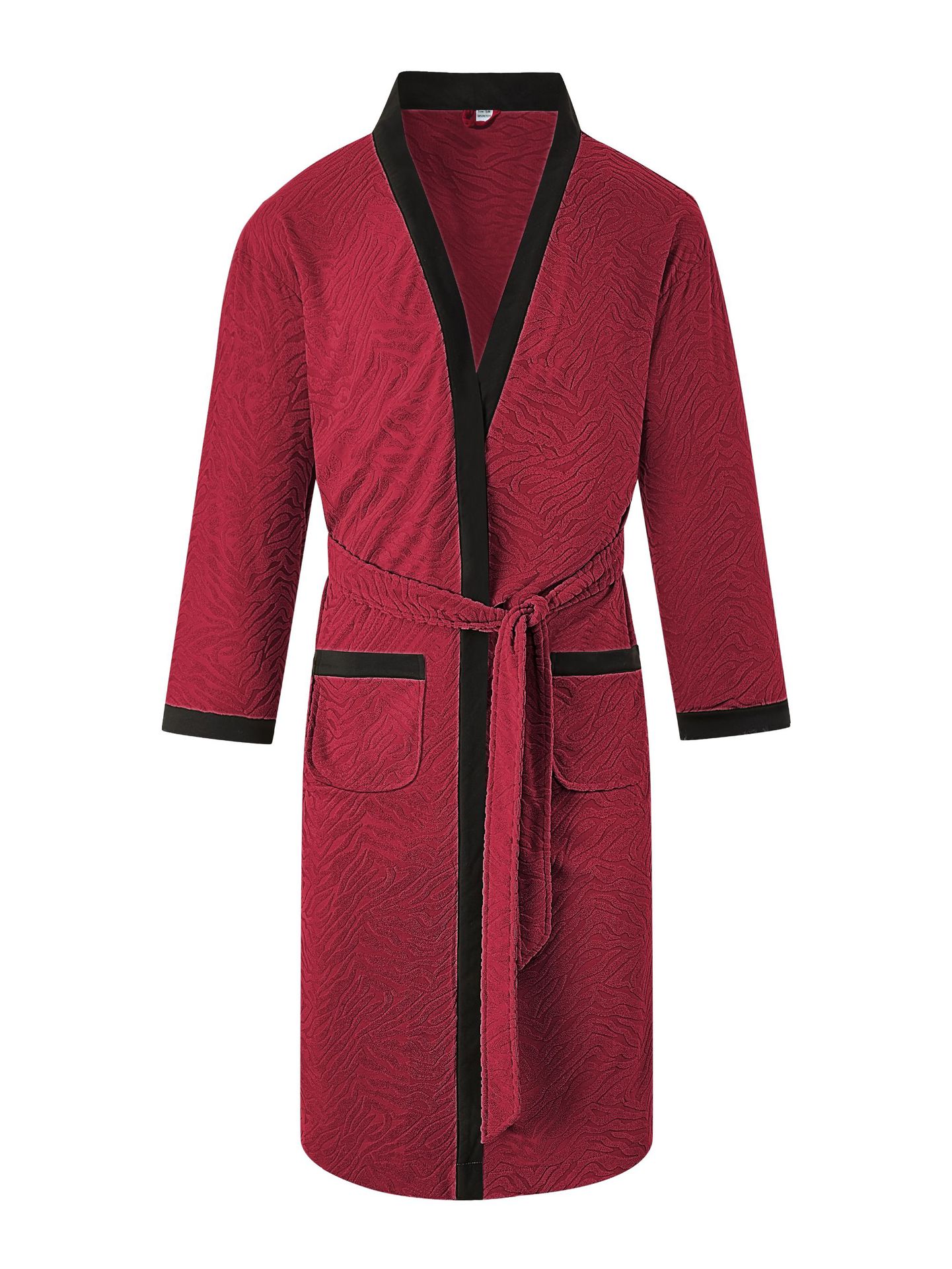 Heren lange badjas met jacquard riem - Premium zachte polyester badjas voor thuis en spa (S/M/L, Bordeauxrood/Kaki/Wit/Zwart, Comfort)_voghion.com
