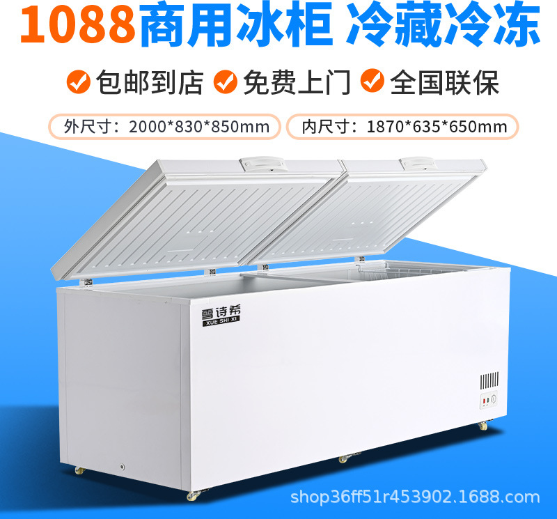 Congelador Xueshixi Congelador comercial horizontal de gran capacidad refrigerado Congelador grande de doble uso Refrigerador de temperatura simple y doble