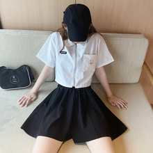 ins新款甜美韩版五分休闲裤纯色裤裙 少女显瘦潮流风中腰工装裤裙