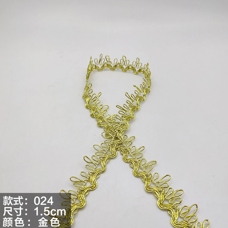 Colorido encaje de oro y plata perlas de triángulo de seda al por mayor de oro y plata cebolla diente borde DIY rendimiento accesorios de ropa estilo étnico cinta