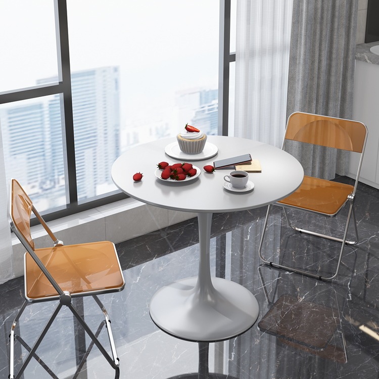 北欧简约休闲白色烤漆咖啡桌奶茶洽谈接待桌子郁金香阳台小圆桌椅