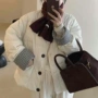 韩国撞色格子立领棉服