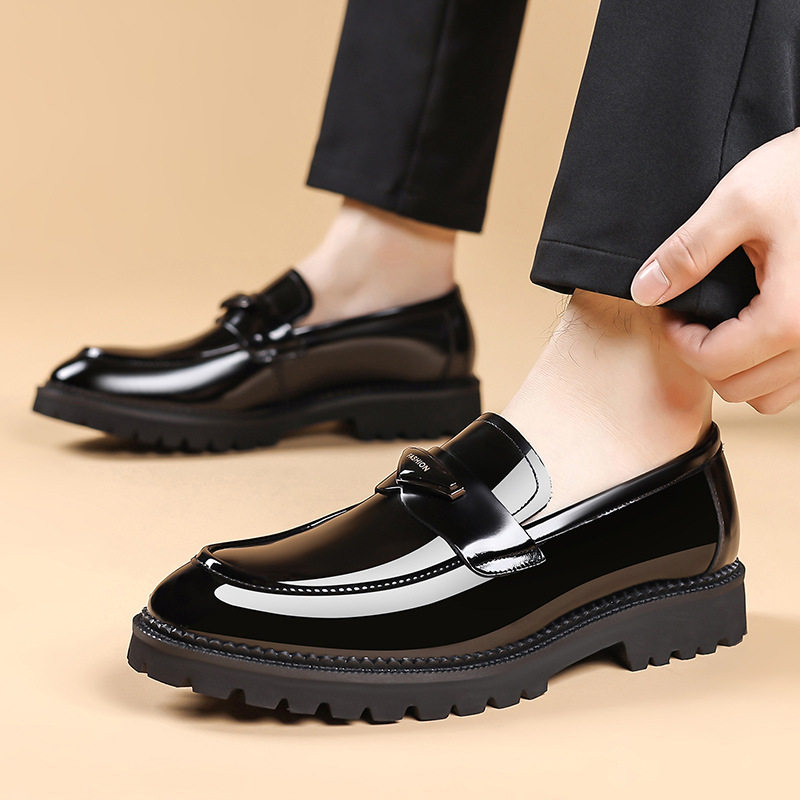 Giày da lười nam da bò thật mũi nhọn, đế thấp 1–3 cm — màu nâu, đen