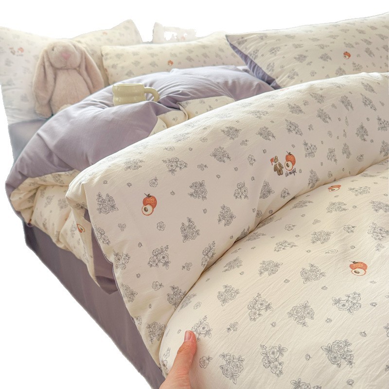 Cama de clase A ultra suave para madres y bebés con cuatro piezas de algodón puro desnudo para dormir sábanas de doble hilo cubierta dormitorio con tres y cuatro piezas