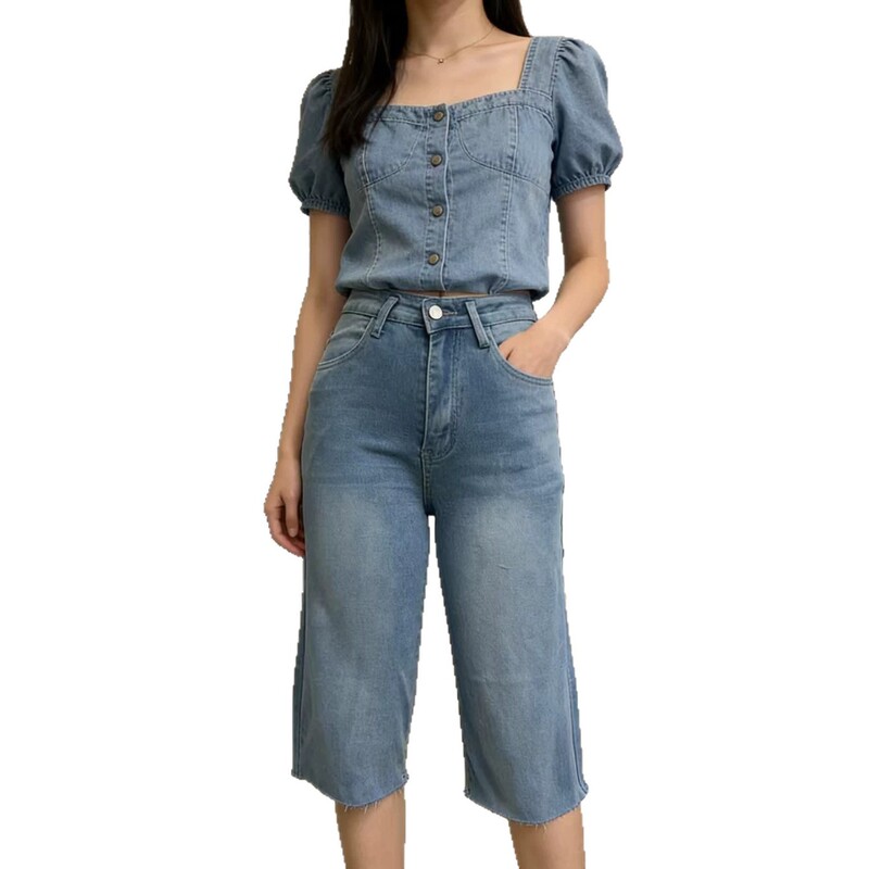 Cross-border popular women's clothing: stretchy, loose-fitting, three-quarter length, trendy, high-end design, stylish straight-leg jeans Cross-border popular women's clothing: stretchy, loose-fitting, three-quarter length, trendy, high-end design, stylish straight-leg jeans