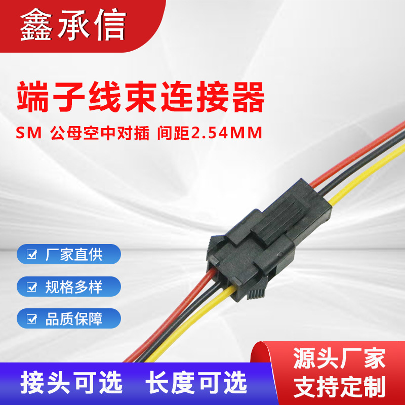 SM公母2p端子线插头连接器2.54MM空中对插电池充电接口连接器定制