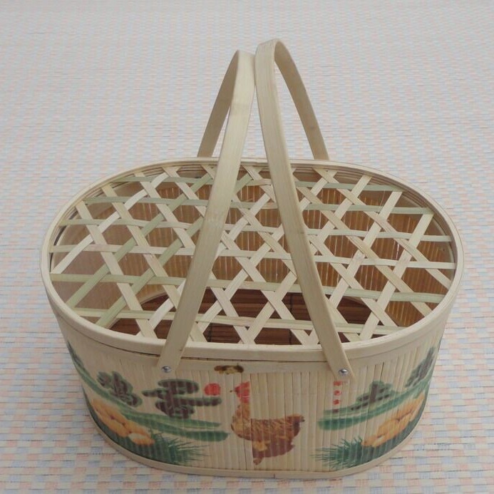 超市生鲜土鸡蛋竹篮 手提椭圆形粽子螃蟹竹篮 竹编工艺品批发礼品