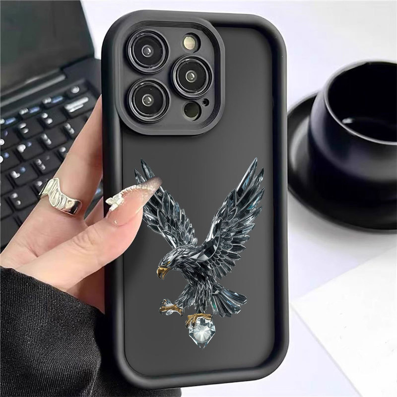 Eagle Carved Stone Ladder Black New Groove Suitable for Iphone14/15/16/17Promax Mobile Phone Case Protection