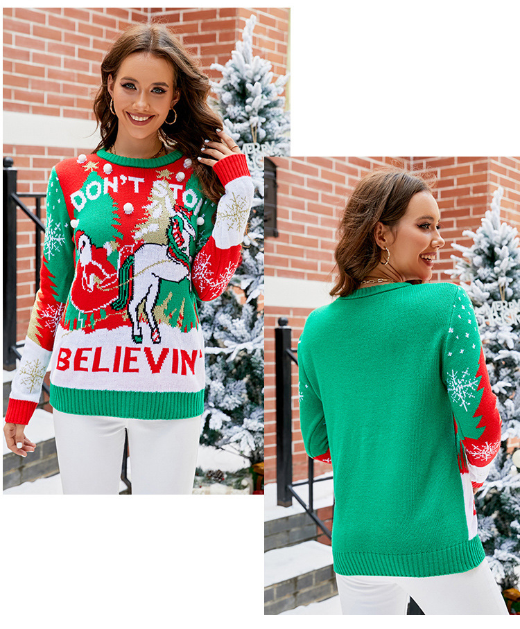322g Weight Long Sleeve Sleeve Length Wholesale Women's Christmas Cartoon Long Sleeve Jacquard Sweaters & Cardigans