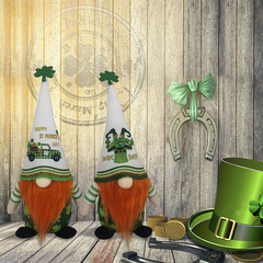 跨境聖帕特里克節無臉娃娃愛爾蘭節聖誕老人綠葉節四葉草裝飾擺件