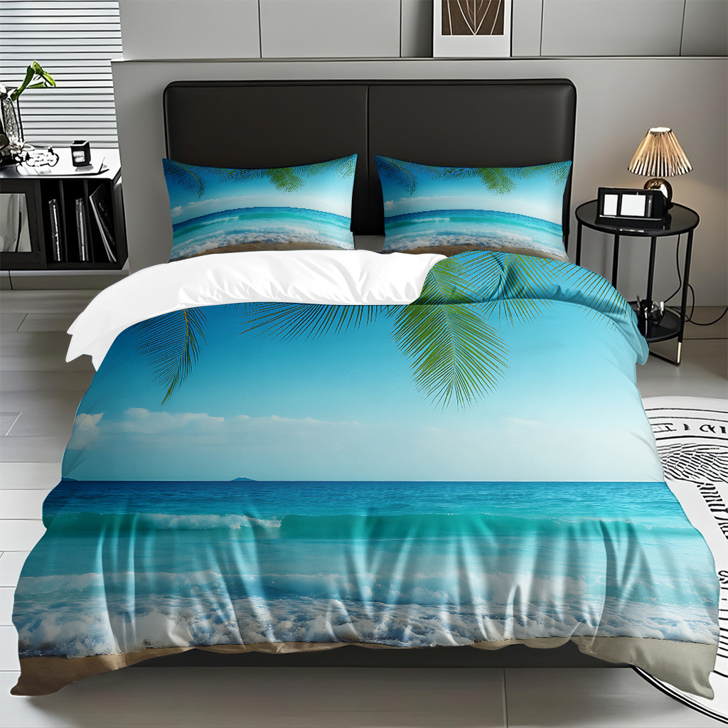 TEMU / JIT transfronterizo textil doméstico mar hermoso paisaje impresión colcha colcha de almohada fuente fábrica para la imagen se puede fijar