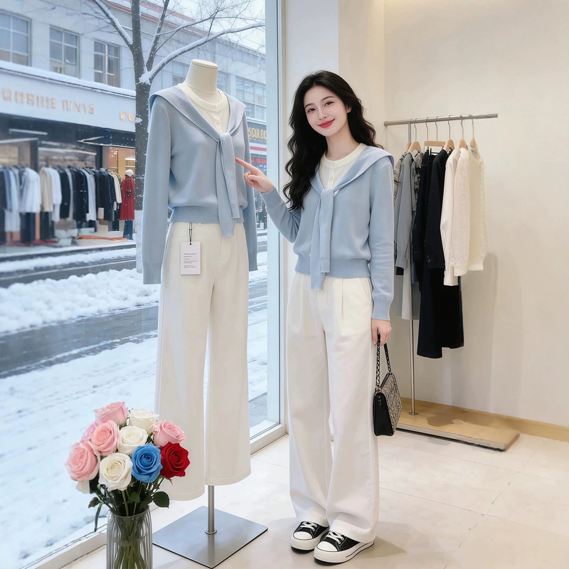 Autumn outfit: a complete set of plus-size two-piece knitwear with wide-leg pants, a very stylish casual sports suit for women Autumn outfit: a complete set of plus-size two-piece knitwear with wide-leg pants, a very stylish casual sports suit for women