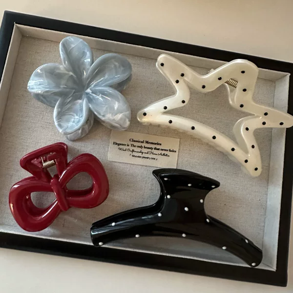 Japanese High-end Cute White Radiant Wave Dot Fashion Multi-body Sweet Large Size Back of Head Shark Girl Hairpin Hair Accessories
