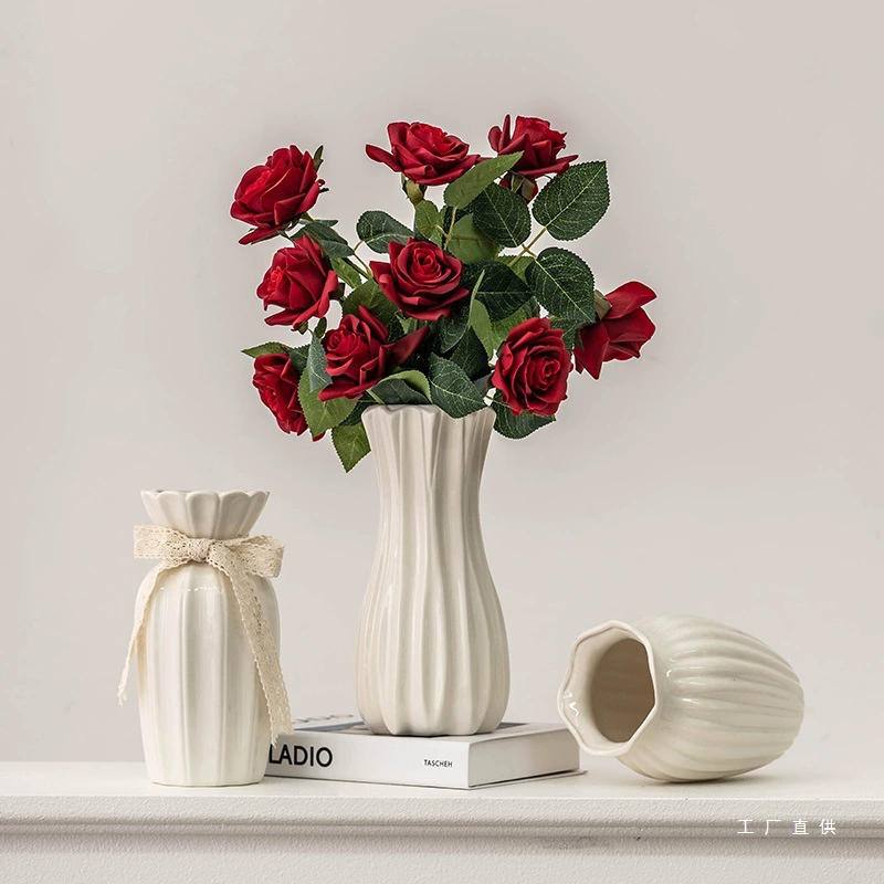 Европейская ваза для цветочной композиции с розами, белая простая керамическая ваза для цветов, гостиная, обеденный стол, сухоцветы, свежие цветы, гидропонные декоративные украшения
