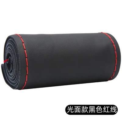 First layer cowhide car steering Steering wheel cover - glossy-style-black-red-line-38cm
