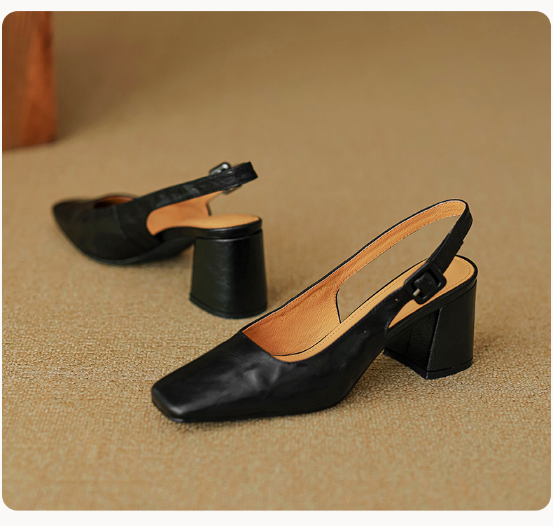 Sandal cao gót nữ mũi nhọn quai khóa, gót thô 9 cm phong cách Hàn Quốc — màu nâu chi tiết 32
