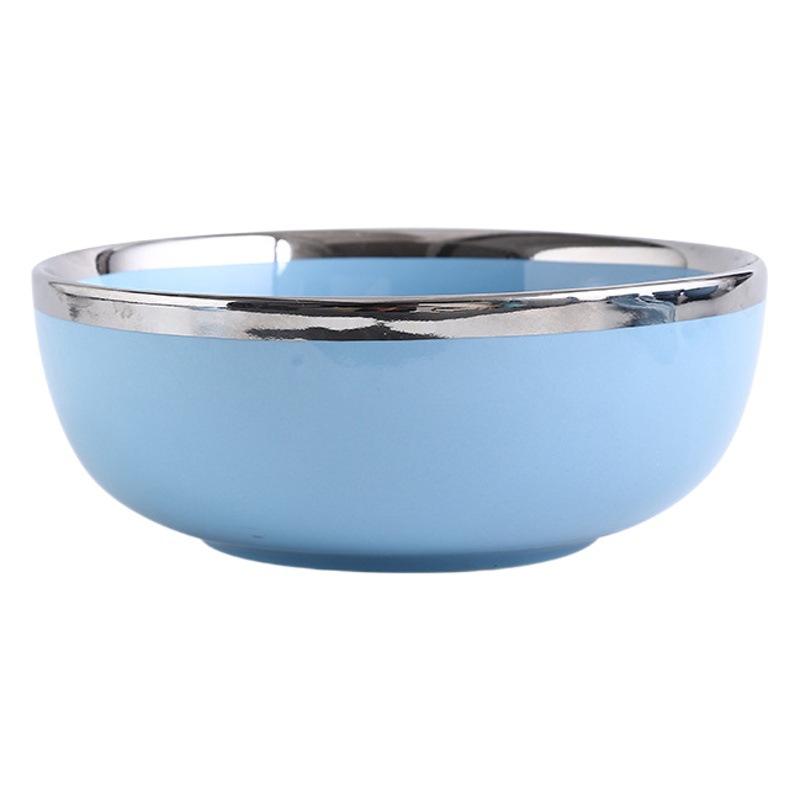 Borde de plata Azul luz vajilla de cerámica de lujo Occidental plato tazón de fuente traje combinación plato de sopa tazón de arroz plato de carne