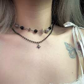 设计感做旧复古碎石珠串森系叠戴项链小众甜酷锁骨链套装