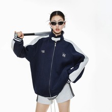撞色美式立领休闲卫衣外套女春秋季高街青少年棒球服夹克上衣潮
