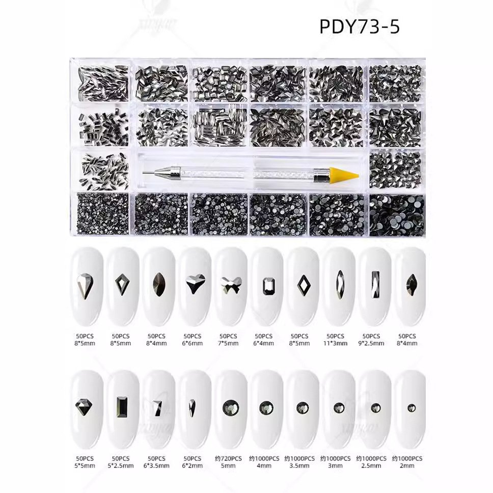 Aurora Flat-Bottomed Irregular-Shaped Rhinestones 21 Grids Nail Art Decorations Gold Base Ab Glass Rhinestones Nail Accessories Wholesale Crystal Rhinestones