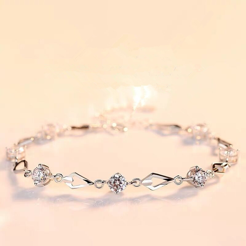 Retro Car Flower Diamond Bracelet Rhombus Love Japanese and Korean Fashion Simple Girls' Hand Ornaments Plated 925 Silver Jewelry Trendy