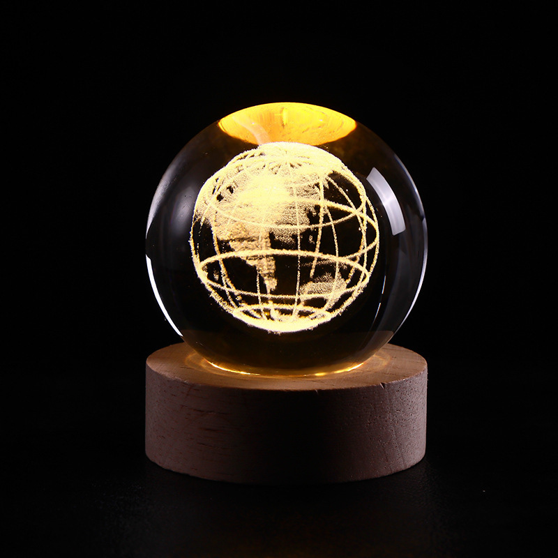 Bola de cristal luminosa, luz nocturna, cielo estrellado tallado en 3D, base de madera maciza, decoración de escritorio creativa, regalo de cumpleaños
