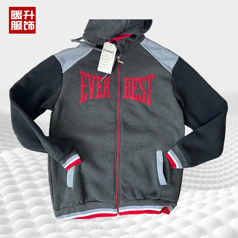 暖升服饰厂家直销女款连帽开衫卫衣外套插袋带拉链袖子白黑红配色|undefined