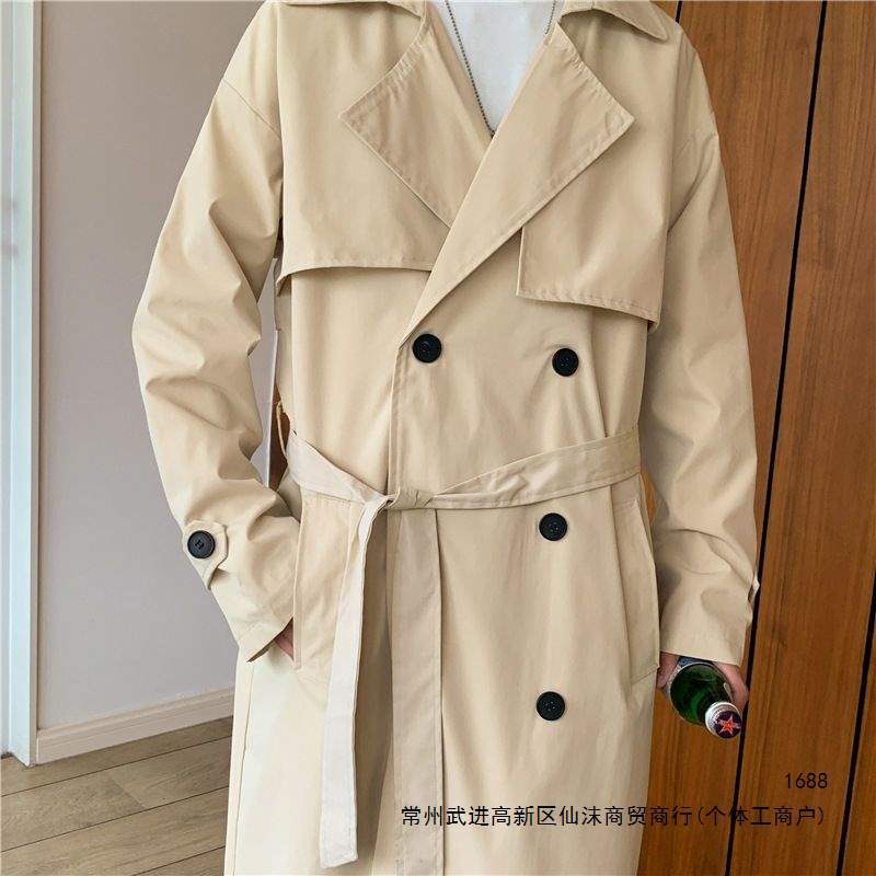 Autumn trendy trench coat men's mid-length Korean style ins Hong Kong style couple handsome over-the-knee cape loose coat jacket 12