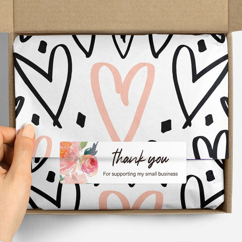 Cross-border wholesale 3-packs of floral long strip thank you stickers gift box sealed self-adhesive label packaging