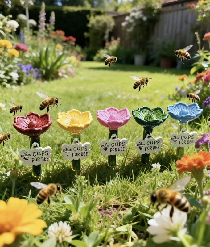 Independent Site Flower-Shaped Ceramic Bee Watering Station Flower-Shaped Bee Watering Station