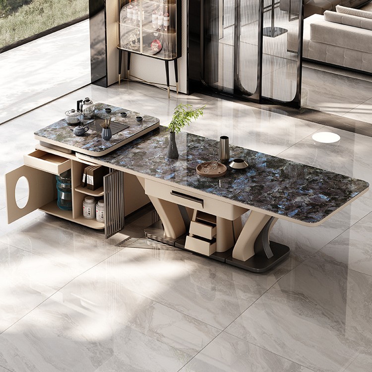 Mesa de mesa de mesa de isla de alta gama, máquina de mesa de mahjong, placa de roca de doble uso, mesa de guía de alta gama, mesa de té, multifuncional, simple, nuevo