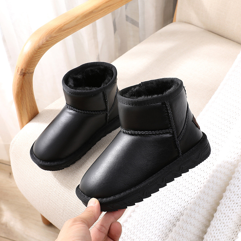 Bottes de neige pour enfants filles chaussures nouvelles bottes d'hiver courtes garçons bébé en cuir véritable chaussures épaisses en coton chaud_voghion.com