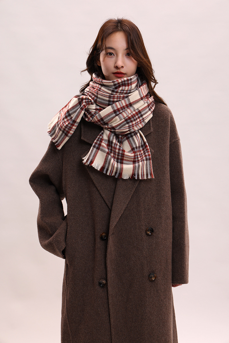 Korean version 2024 new women's autumn and winter warm shawl red checkered high-end atmosphere knitted thick scarf_voghion.com