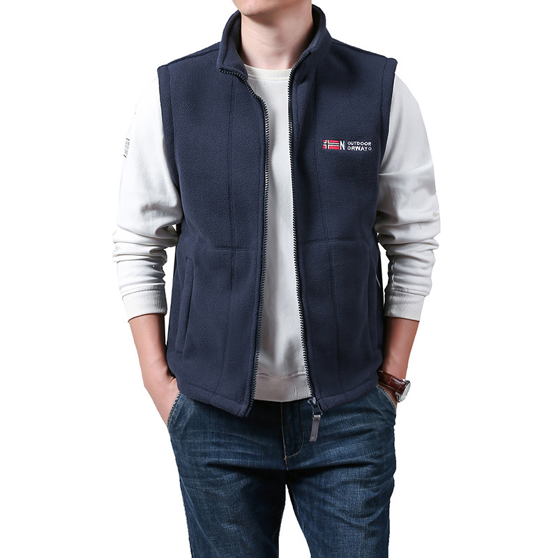 7182 Fleece Vest Men's Autumn and Winter Warm Vest Young and Middle-Aged Fleece Clothes Plus Velvet Waistcoat Vest Jacket
