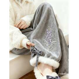 【金丝绒复合贝贝绒】刺绣金丝绒阔腿裤2026年冬简约气质毛边休闲