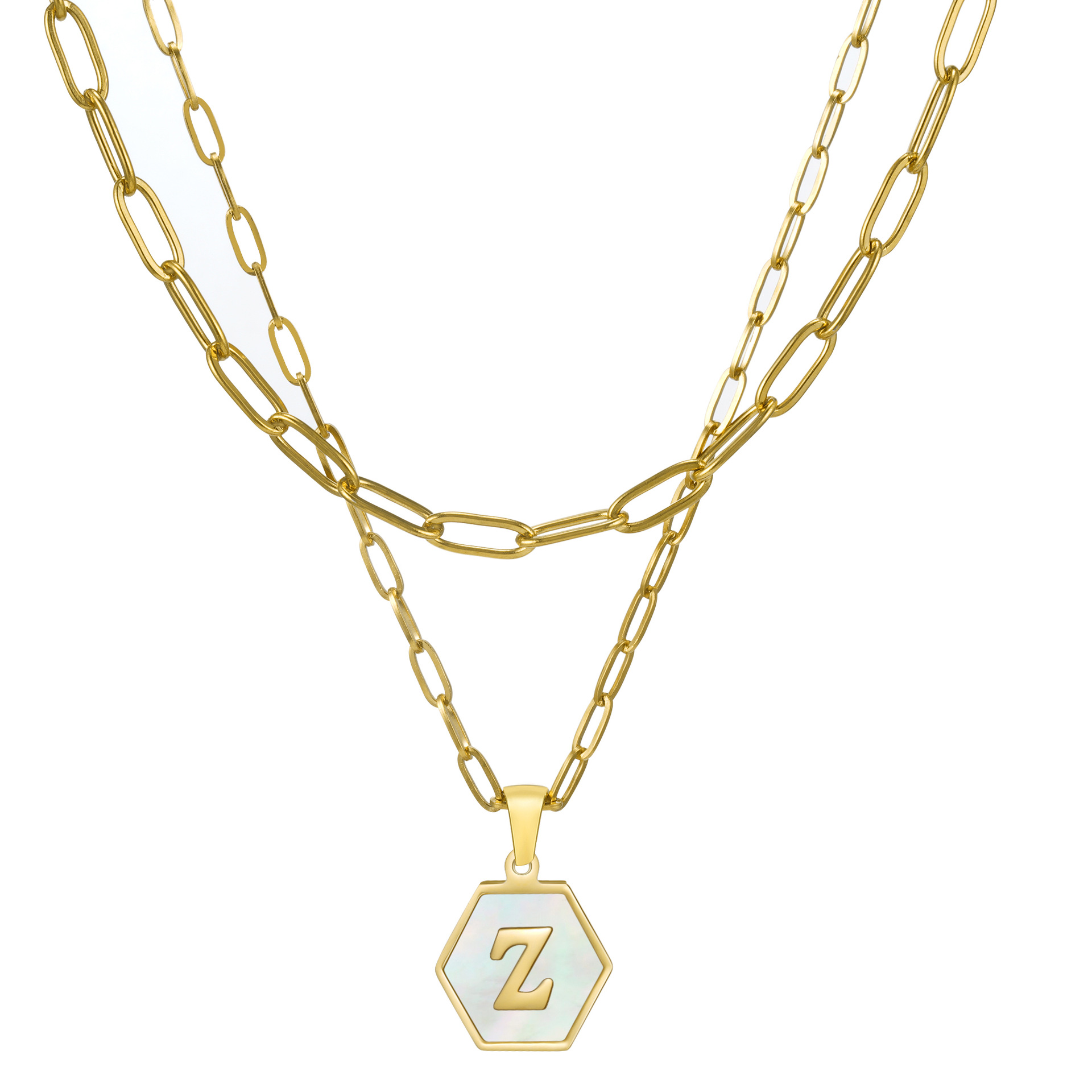 Fashion Hexagon Letter Stainless Steel Layered Necklaces Gold Plated Shell Stainless Steel Necklaces display picture 3