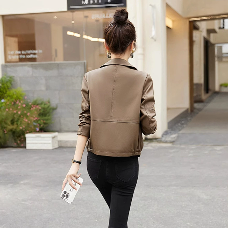 Короткая осенняя куртка из PU-кожи для тинейджеров - повседневный Slim Fit, актуальный сезонный стиль на каждый день