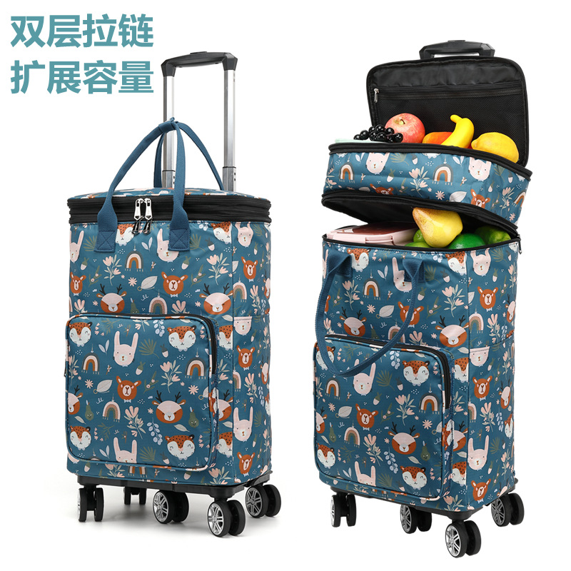 Retractable trolley bag supermarket shopping bag folding portable Portable Universal wheel shopping cart grocery shopping home pull cart camping