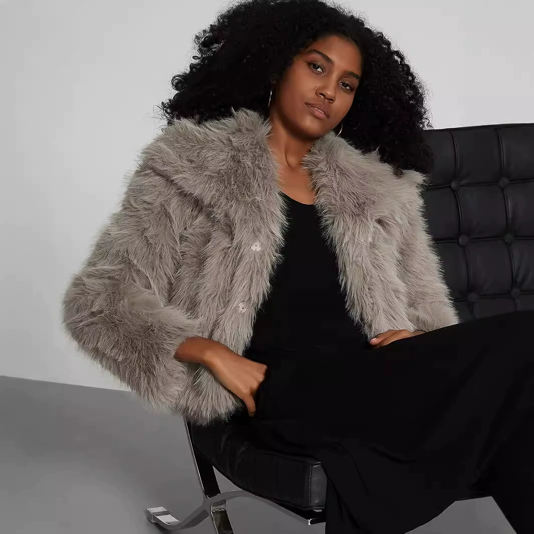 Amazon трансграничная женская одежда оптом европейский и американский ветер с искусственным мехом эффект куртка зима новый лацканный теплый топ