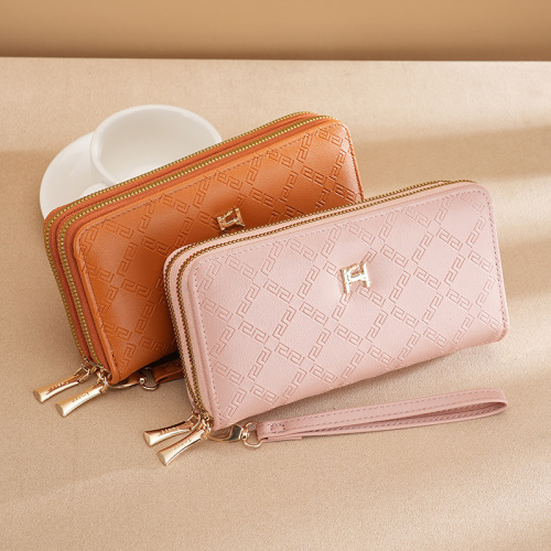 Women's wallet long double zipper wallet mobile phone bag student wallet large capacity clutch bag soft coin purse batch