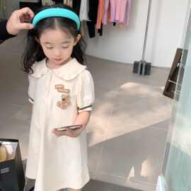 女童连衣裙夏季2022新款小女孩洋气娃娃领泡泡袖裙小熊裙子1150