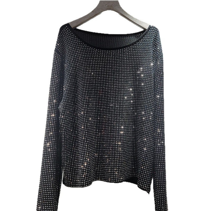 Camiseta de base de perforación caliente de trabajo pesado para mujeres suelta delgada cuello redondo camisa de manga larga camisa universal Otoño Invierno 2025 image 5