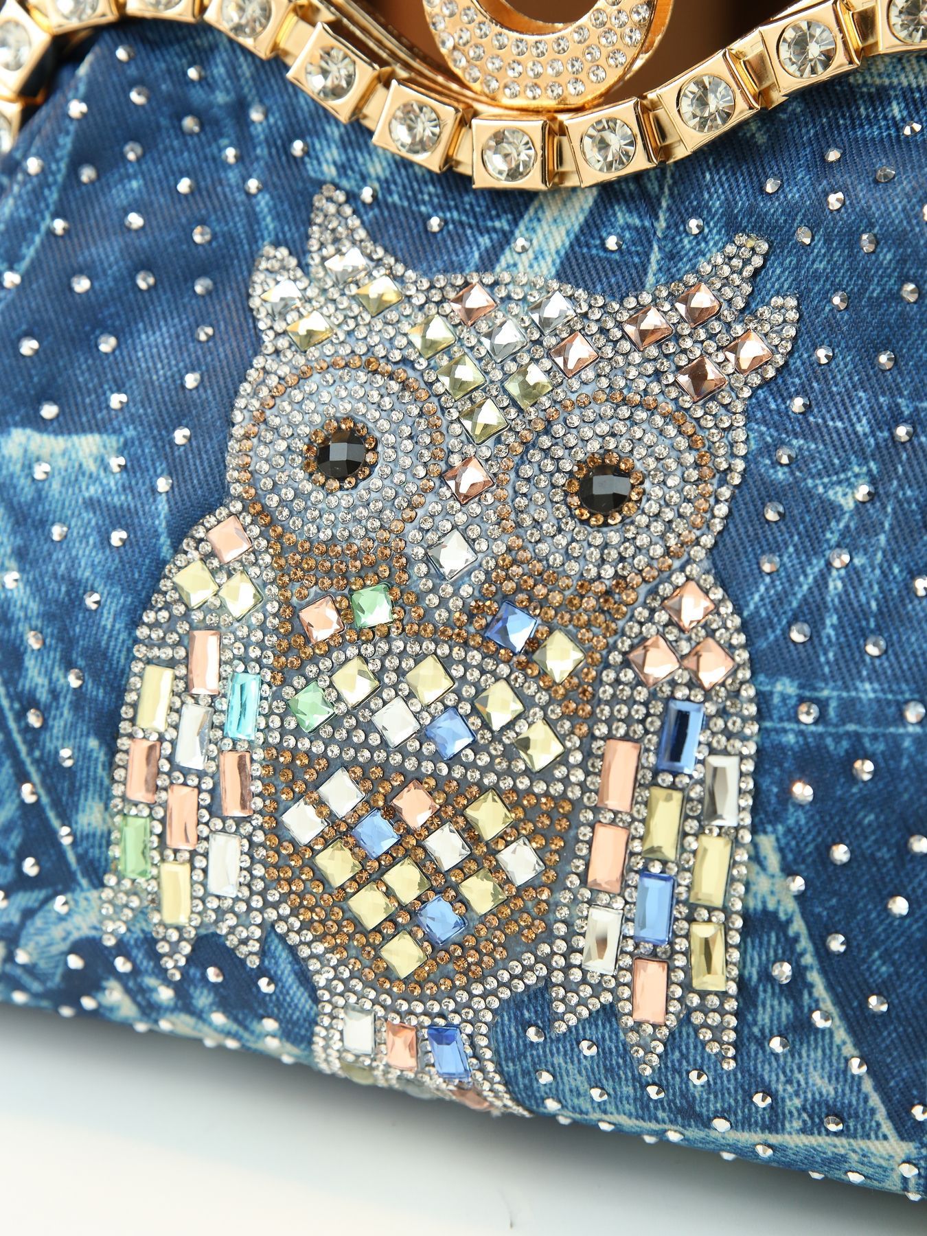 Borsa a tracolla elegante da donna in jeans con strass gufo_voghion.com