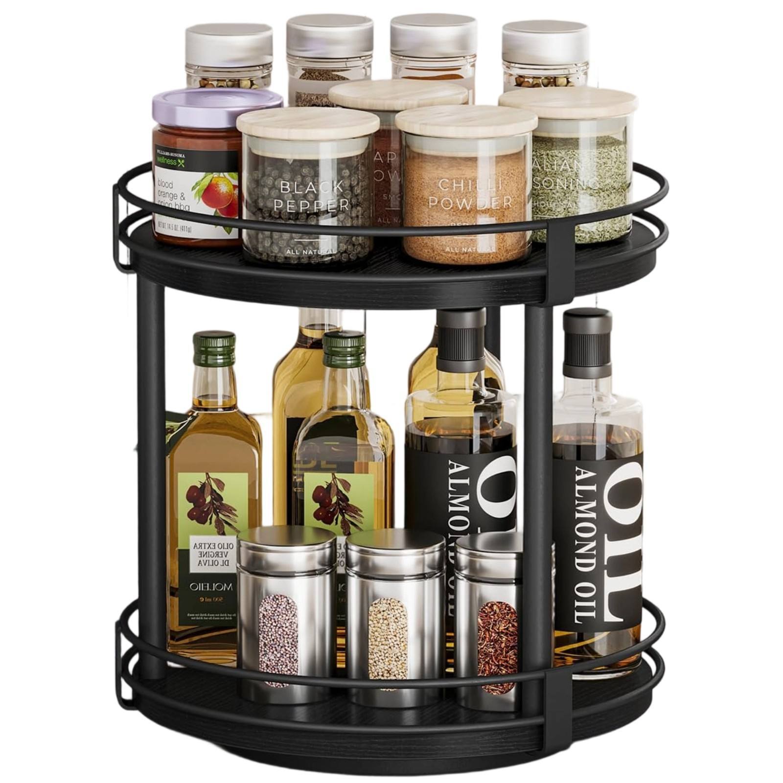 Double-Layer Spice Rack for Restaurant Kitchen, Oil, Salt, Sauce, and Vinegar Storage Rack, Rotatable Bathroom Makeup Storage Rack