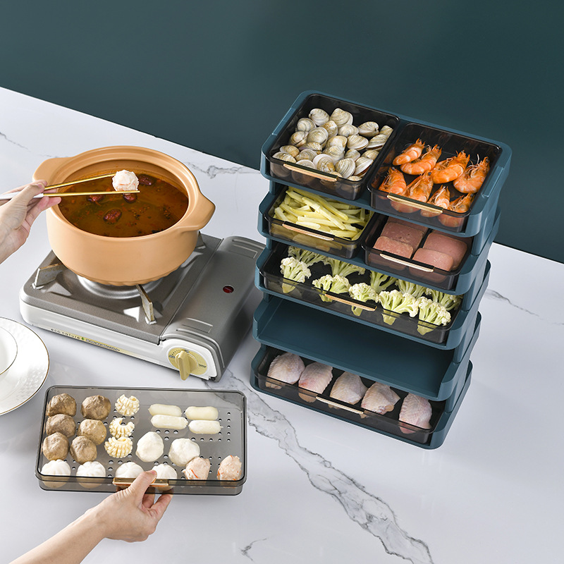 Wall-mounted household hot pot dish, draining side dish, cooking plate, kitchen storage rack, multi-layer stacked storage rack